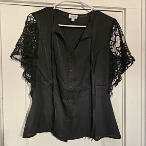 Unique Vintage 1940s Black Flocked Spiderweb Mesh Cecilia Blouse Medium